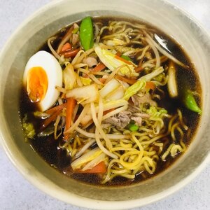 野菜炒めたっぷり☆醤油ラーメン